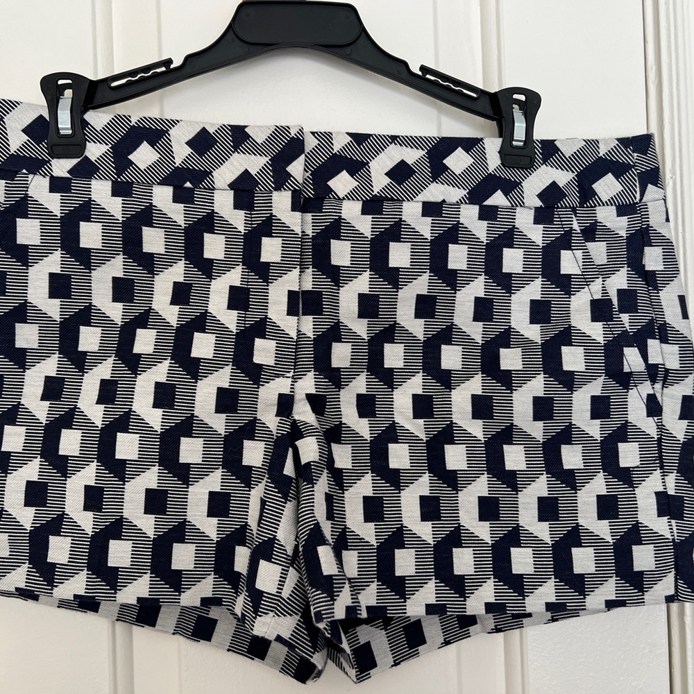 Trina Turk Navy and White Geometric Jean Shorts